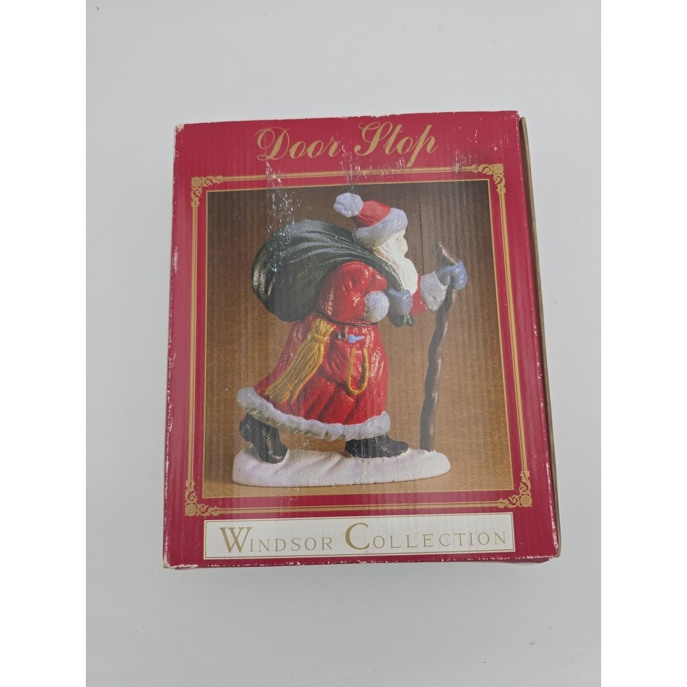 Vintage MCM Cast Iron Walking Santa Claus w/Staff Door Stop Hand Painted